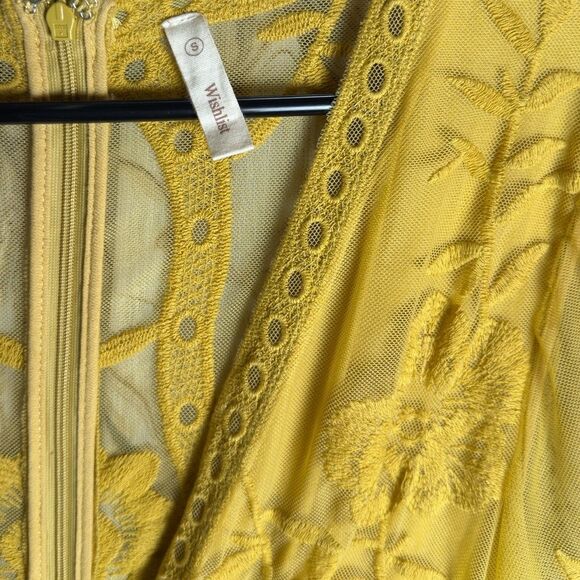 Wishlist Boutique Mustard Yellow Boho Plunge Neck Lace Overlay Romper Maxi Dress - Picture 6 of 6